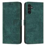 For Samsung Galaxy S25 / S24 5G Skin Feel Stripe Pattern Leather Phone Case with Long Lanyard(Green)