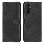 For Samsung Galaxy S25 / S24 5G Skin Feel Stripe Pattern Leather Phone Case with Long Lanyard(Black)