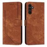 For Samsung Galaxy S25+ / S24+ 5G Skin Feel Stripe Pattern Leather Phone Case with Long Lanyard(Brown)