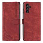 For Samsung Galaxy S25+ / S24+ 5G Skin Feel Stripe Pattern Leather Phone Case with Long Lanyard(Red)