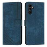 For Samsung Galaxy S25+ / S24+ 5G Skin Feel Stripe Pattern Leather Phone Case with Long Lanyard(Blue)
