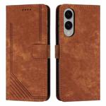 For Samsung Galaxy S25 Edge 5G Skin Feel Stripe Pattern Leather Phone Case with Lanyard(Brown)
