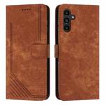For Samsung Galaxy S25 FE 5G Skin Feel Stripe Pattern Leather Phone Case with Lanyard(Brown)