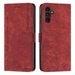 For Samsung Galaxy S25 FE 5G Skin Feel Stripe Pattern Leather Phone Case with Lanyard(Red)