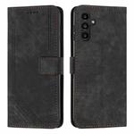 For Samsung Galaxy S25 FE 5G Skin Feel Stripe Pattern Leather Phone Case with Lanyard(Black)