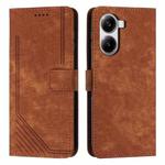 For Redmi Turbo 4 / Xiaomi Poco X7 Pro Skin Feel Stripe Pattern Leather Phone Case with Long Lanyard(Brown)
