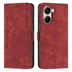 For Redmi Turbo 4 / Xiaomi Poco X7 Pro Skin Feel Stripe Pattern Leather Phone Case with Long Lanyard(Red)