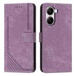 For Redmi Turbo 4 / Xiaomi Poco X7 Pro Skin Feel Stripe Pattern Leather Phone Case with Long Lanyard(Purple)
