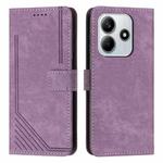 For Redmi Note 14 4G 163.25mm Skin Feel Stripe Pattern Leather Phone Case with Long Lanyard(Purple)