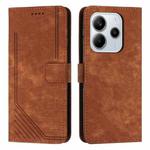 For Redmi Note 14 4G 164.84mm Skin Feel Stripe Pattern Leather Phone Case with Long Lanyard(Brown)