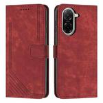 For Redmi A5 5G 171.7mm / Poco C71 Skin Feel Stripe Pattern Leather Phone Case with Long Lanyard(Red)