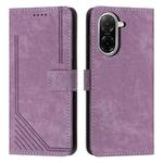 For Redmi A5 5G 171.7mm / Poco C71 Skin Feel Stripe Pattern Leather Phone Case with Long Lanyard(Purple)