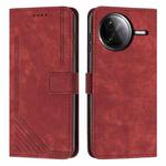 For Redmi K80 / K80 Pro Skin Feel Stripe Pattern Leather Phone Case with Long Lanyard(Red)