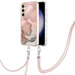 For Samsung Galaxy S24 FE 5G Electroplating Marble Dual-side IMD Phone Case with Lanyard(Rose Gold 015)