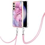 For Samsung Galaxy S24 FE 5G Electroplating Marble Dual-side IMD Phone Case with Lanyard(Pink 013)