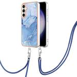 For Samsung Galaxy S24 FE 5G Electroplating Marble Dual-side IMD Phone Case with Lanyard(Blue 018)