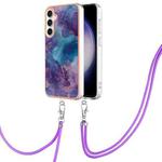 For Samsung Galaxy S24 FE 5G Electroplating Marble Dual-side IMD Phone Case with Lanyard(Purple 016)