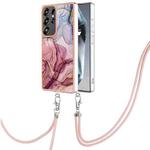 For Samsung Galaxy S25 Ultra 5G Electroplating Marble Dual-side IMD Phone Case with Lanyard(Rose Red 014)