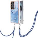 For Samsung Galaxy S25 Ultra 5G Electroplating Marble Dual-side IMD Phone Case with Lanyard(Blue 018)