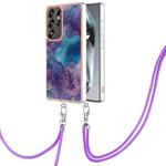 For Samsung Galaxy S25 Ultra 5G Electroplating Marble Dual-side IMD Phone Case with Lanyard(Purple 016)