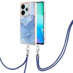 For Redmi 13 4G Electroplating Marble Dual-side IMD Phone Case with Lanyard(Blue 018)