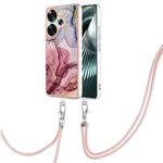 For Xiaomi Poco F6 5G Electroplating Marble Dual-side IMD Phone Case with Lanyard(Rose Red 014)