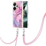 For Xiaomi Poco F6 5G Electroplating Marble Dual-side IMD Phone Case with Lanyard(Pink 013)