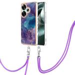 For Xiaomi Poco F6 5G Electroplating Marble Dual-side IMD Phone Case with Lanyard(Purple 016)