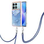 For Xiaomi Poco F6 Pro 5G Electroplating Marble Dual-side IMD Phone Case with Lanyard(Blue 018)