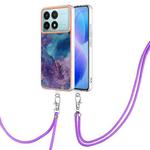 For Xiaomi Poco F6 Pro 5G Electroplating Marble Dual-side IMD Phone Case with Lanyard(Purple 016)