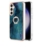 For Samsung Galaxy S24 FE 5G Electroplating Marble Dual-side IMD Phone Case with Ring(Green 017)