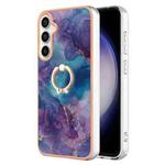 For Samsung Galaxy S24 FE 5G Electroplating Marble Dual-side IMD Phone Case with Ring(Purple 016)