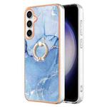 For Samsung Galaxy S24 FE 5G Electroplating Marble Dual-side IMD Phone Case with Ring(Blue 018)