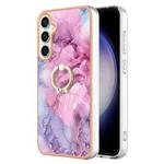 For Samsung Galaxy S24 FE 5G Electroplating Marble Dual-side IMD Phone Case with Ring(Pink 013)