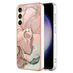 For Samsung Galaxy S24 FE 5G Electroplating Marble Dual-side IMD Phone Case with Ring(Rose Gold 015)