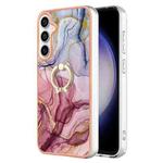 For Samsung Galaxy S24 FE 5G Electroplating Marble Dual-side IMD Phone Case with Ring(Rose Red 014)