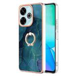 For Redmi 13 4G Electroplating Marble Dual-side IMD Phone Case with Ring(Green 017)