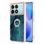 For Xiaomi Poco F6 Pro 5G Electroplating Marble Dual-side IMD Phone Case with Ring(Green 017)