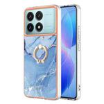 For Xiaomi Poco F6 Pro 5G Electroplating Marble Dual-side IMD Phone Case with Ring(Blue 018)