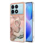 For Xiaomi Poco F6 Pro 5G Electroplating Marble Dual-side IMD Phone Case with Ring(Rose Gold 015)