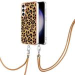For Samsung Galaxy S24 FE 5G Electroplating Dual-side IMD Phone Case with Lanyard(Leopard Print)