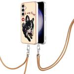 For Samsung Galaxy S24 FE 5G Electroplating Dual-side IMD Phone Case with Lanyard(Lucky Dog)