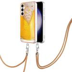 For Samsung Galaxy S24 FE 5G Electroplating Dual-side IMD Phone Case with Lanyard(Draft Beer)