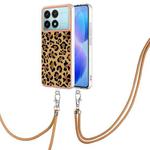 For Xiaomi Poco F6 Pro 5G Electroplating Dual-side IMD Phone Case with Lanyard(Leopard Print)