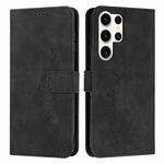 For Samsung Galaxy S25 Ultra 5G Skin Feel Heart Embossed Leather Phone Case with Long Lanyard(Black)