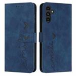 For Samsung Galaxy S25 / S24 5G Skin Feel Heart Embossed Leather Phone Case with Long Lanyard(Blue)