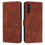 For Samsung Galaxy S25 / S24 5G Skin Feel Heart Embossed Leather Phone Case with Long Lanyard(Brown)