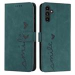 For Samsung Galaxy S25+ / S24+ 5G Skin Feel Heart Embossed Leather Phone Case with Long Lanyard(Green)