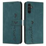 For Samsung Galaxy S25 FE 5G Skin Feel Heart Embossed Leather Phone Case with Long Lanyard(Green)