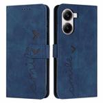 For Redmi Turbo 4 / Xiaomi Poco X7 Pro Skin Feel Heart Embossed Leather Phone Case with Long Lanyard(Blue)